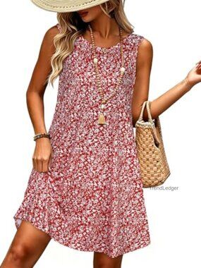 Summer Dress 65% Cotton 35% Polyester Sleeveless Sundress with Pockets